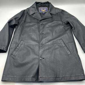Airborne Leathers Jacket Mens Size LARGE 100% Genuine Leather Trench Coat Black